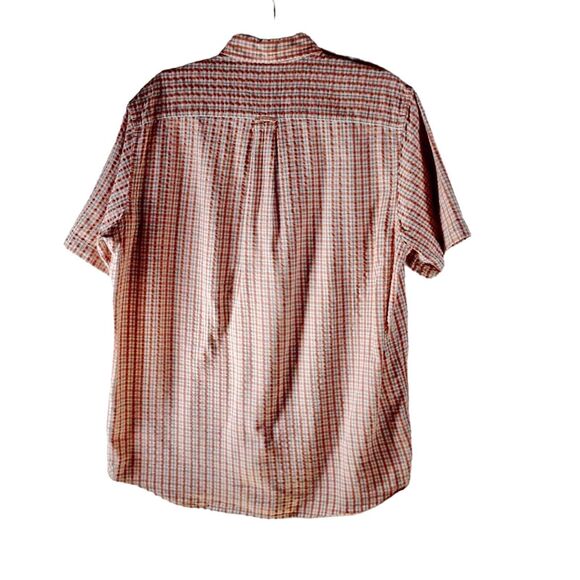 Eddie Bauer Orange Plaid Checkered Button Down Short Sleeve Men Shirt Medium - Picture 2 of 15